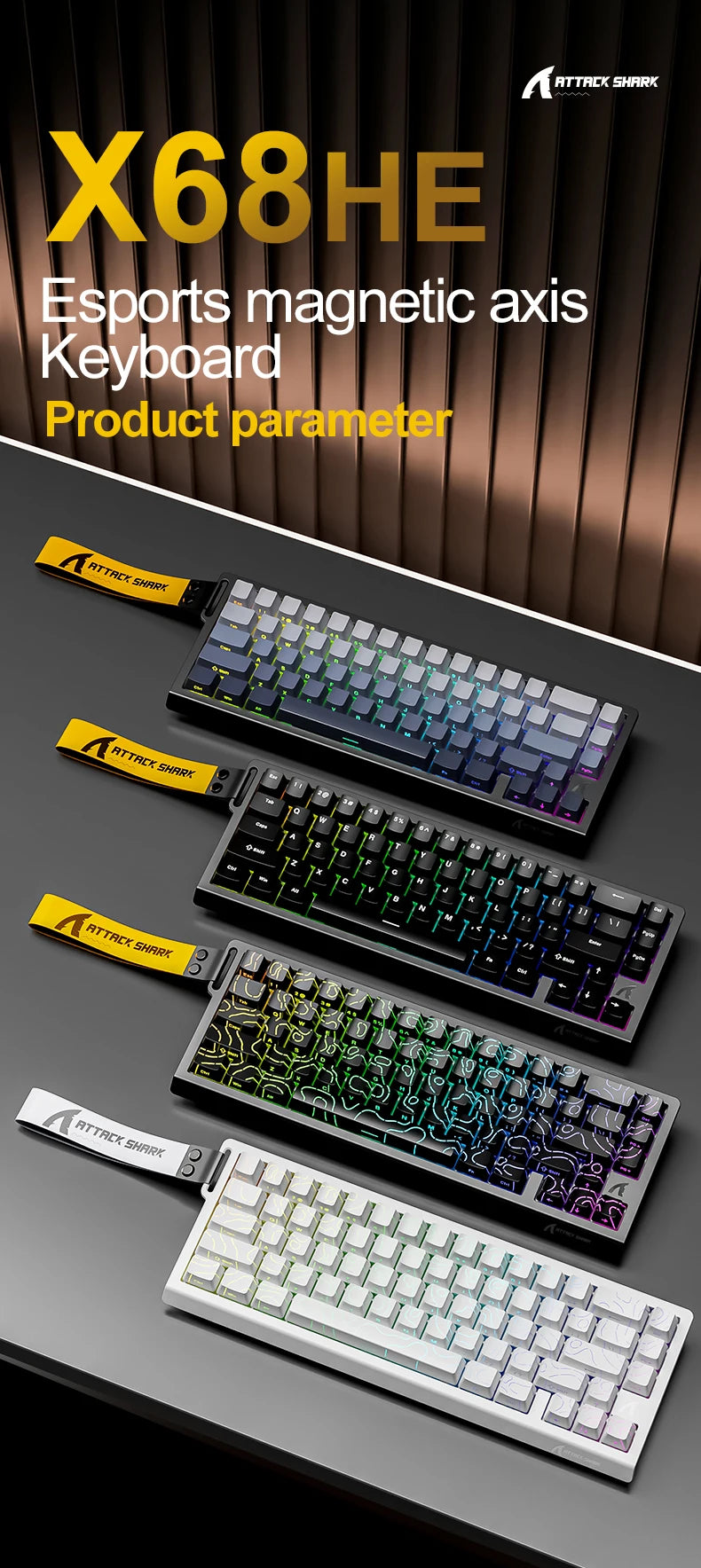 ATTACK SHARK X68HE Esports Magnetic Axis Keyboard 8KHz Return Rate, Total Area 0.01mm, and 0.125ms Rate Class Ultra-Low Latency