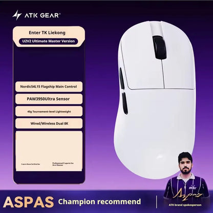ATK U2 V2 Mini Ultimate Wireless Gaming Mouse, PAW3950 Ultra Sensor, 8KHz Polling Rate, Lightweight Tri-Mode Ergonomic Esports Mouse