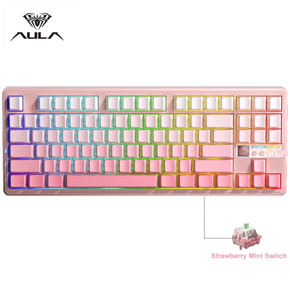 AULA F87 Pro V2 E-Sports Mechanical Keyboard 2.4g/Usb/Bluetooth Hot-Swap RGB Long Battery Life Custom Gasket 5 Layer PC Gaming