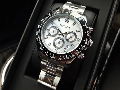 Montre homme MEGIR, marque de luxe, montre de sport à quartz, bracelet en acier inoxydable, étanche, chronographe, montre-bracelet