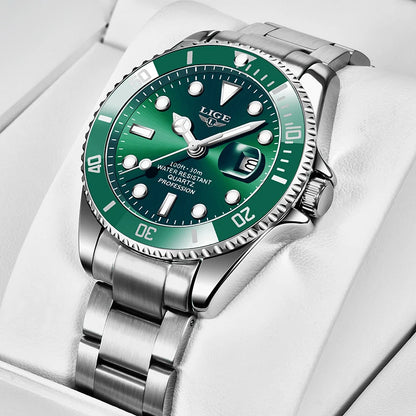 LIGE Fashion Business Watch Men 3ATM Waterproof Luminous Wristwatch Men Clock Top Brand Luxury Sports Quartz Diving Chronograph