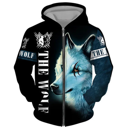 Cool 3D Wolf Printed Zipper Hoodies Fashion Men/Women Streetwear Hooded Jacket Coat Unisex Casual Hip Hop Pullover Sweatshirts