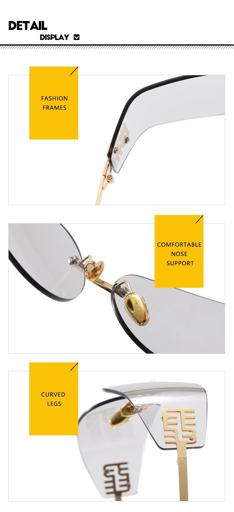 Light Luxury Frameless Curved Metal Sunglasses Personalized Y2k Fashion Women's Sunglasses Outdoor Leisure Vacation Sunglasses