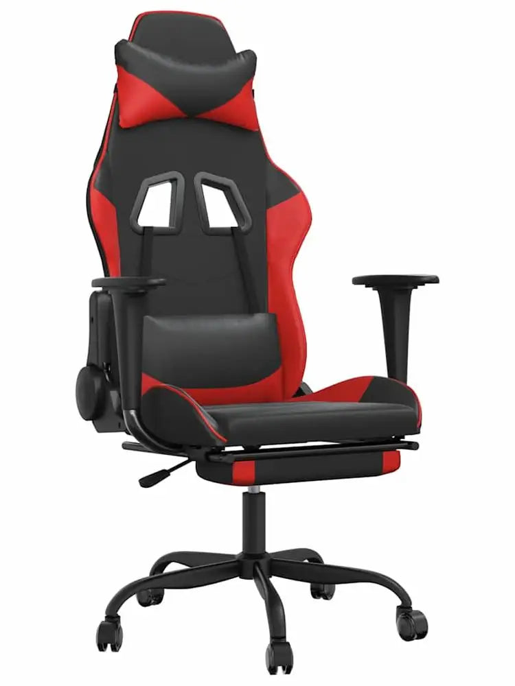 Massage Gaming Chair with Footrest Black and Red 66X56X120,5-131 cm in Imitation Leather, Reclining 360 Swivel Chair ° Maximum 110 kg