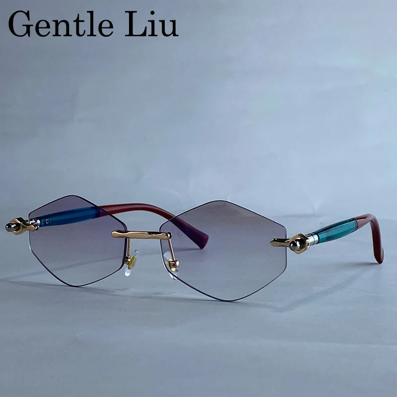 Rimless Polygon Sunglasses Women 2026 Luxury Brand Fashion Retro Sun Glasses Punk Hexagon Eyewear For Lady UV400 Outdoor Shades