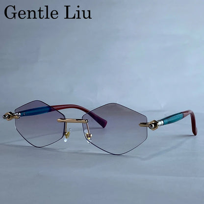 Rimless Polygon Sunglasses Women 2026 Luxury Brand Fashion Retro Sun Glasses Punk Hexagon Eyewear For Lady UV400 Outdoor Shades