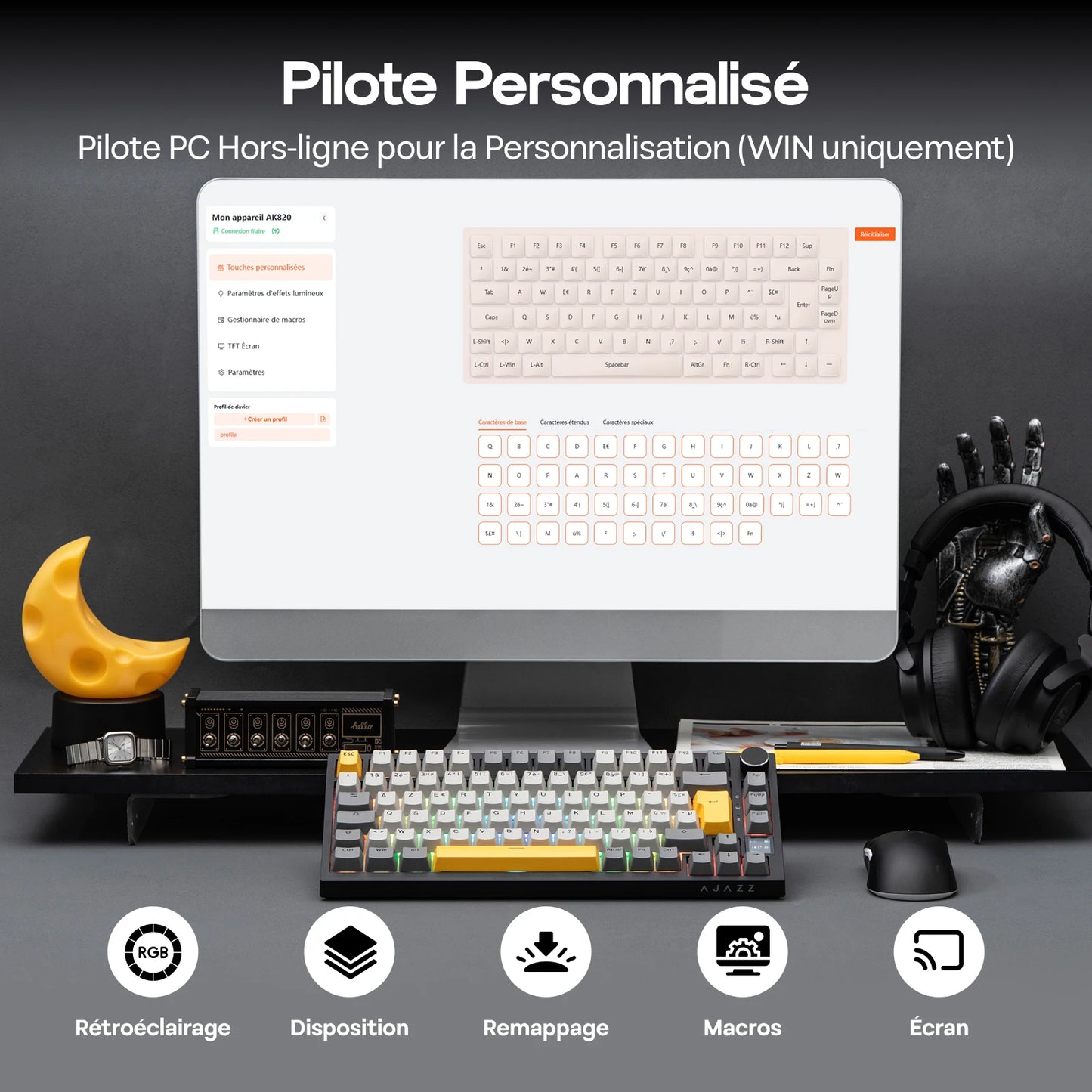 ISO-FR Layout EPOMAKER X AJAZZ AK820 PRO 75% AZERTY French Hot-Swap Wired/BT/2.4GHz Wireless Mechanical Keyboard for Win/Mac/PC