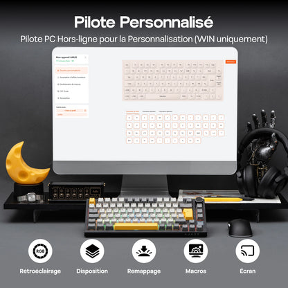 ISO-FR Layout EPOMAKER X AJAZZ AK820 PRO 75% AZERTY French Hot-Swap Wired/BT/2.4GHz Wireless Mechanical Keyboard for Win/Mac/PC