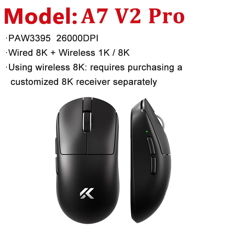 MCHOSE A7 V2 Ultra / Pro lahka brezžična gaming miška z dvojnim 8000Hz, PAW3950 TI, 42000DPI, za PC e-športne igralce