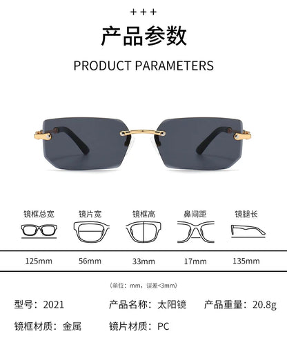 Fashion Rimless Rectangle Sunglasses Popular Women Men Shades Small Square Sun Glasses For Female Male Summer Traveling