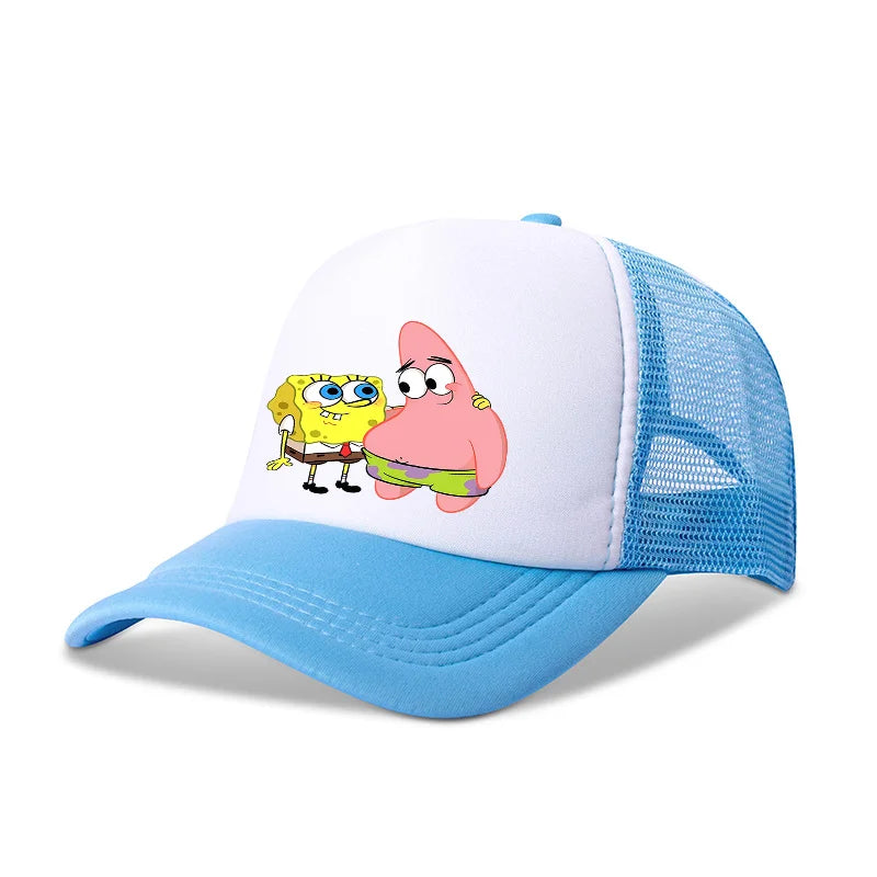 Cute SpongeBobs Baseball Cap Anime Round Role Kids Boy Girl Adult Sport Casual Sunshade Adjustable Movie Cartoon Peaked Mesh Hat