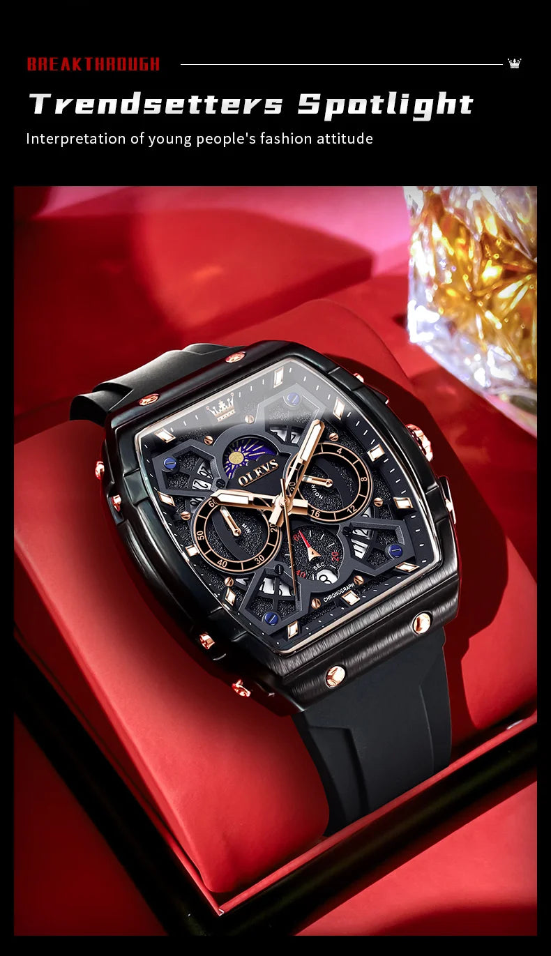 OLEVS 2942 Mens Watch Quartz Watch Multifunctional Chronograph Watches For Men 30M Waterproof Luminous Moon Phase Box Original