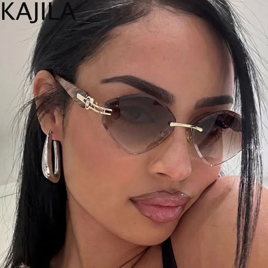 Small Frame Hexagon Rimless Sunglasses Women 2026 Luxury Brand Classic Outdoor Change Color Sun Glasses For Lady Polygon Shades