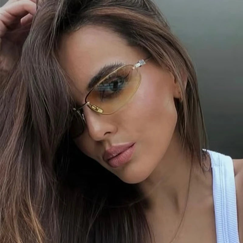 Oval Frameless Y2K Luxury Sunglasses Brand Design High-end Styling Punk Sunglasses Outdoor Retro Personality Sunglasses Women