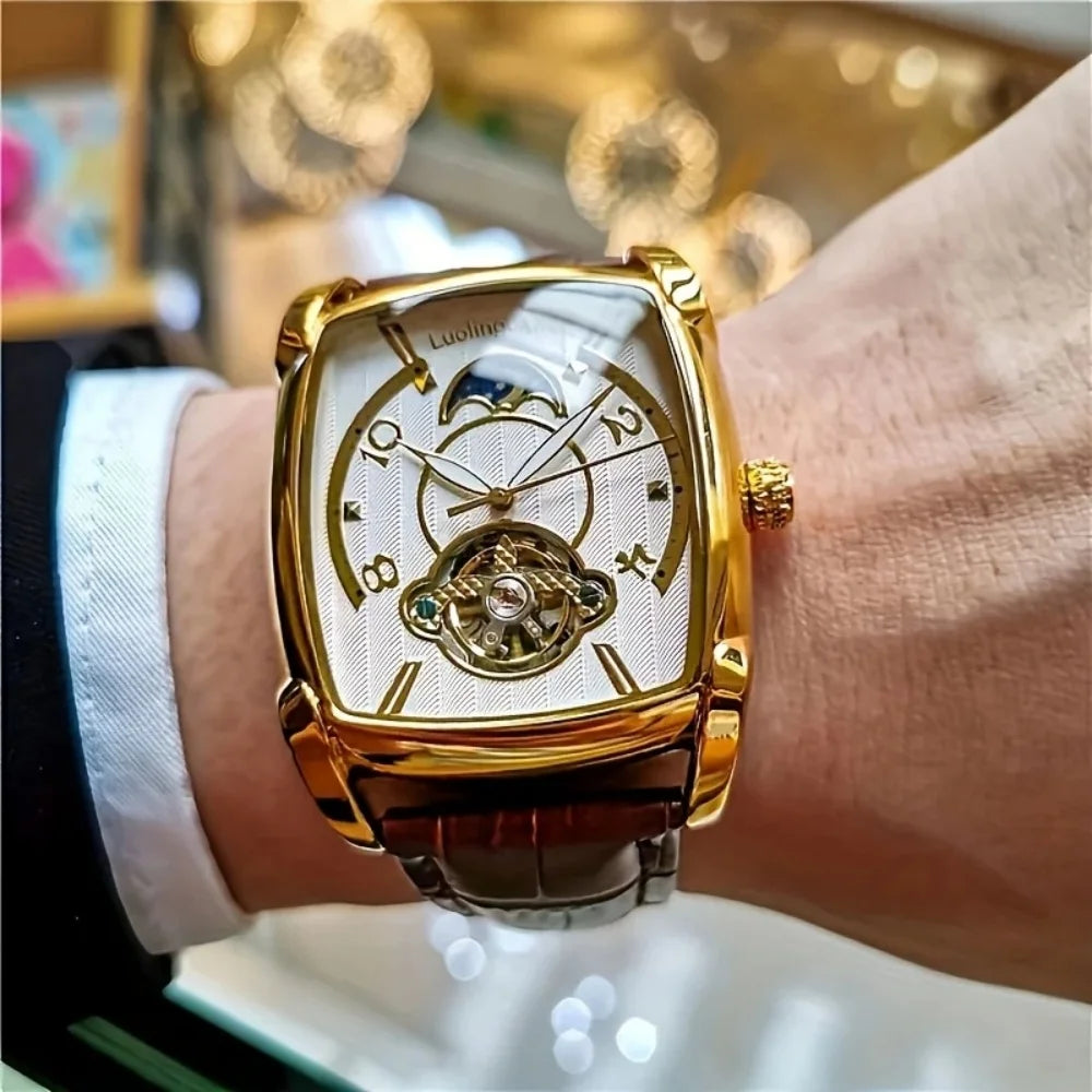 [Montre mécanique à tourbillon de luxe] Montre mécanique à tourbillon de luxe légère pour homme – Modèle haut de gamme entièrement automatique, style « squelette » tendance, idéal pour une tenue professionnelle o