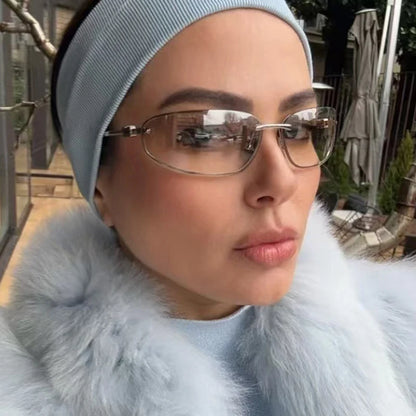 Gradient Oval Frameless Women's Sunglasses High Quality Luxury Brand Y2k Rimless Glasses Women High-end Punk Popular Shades UV