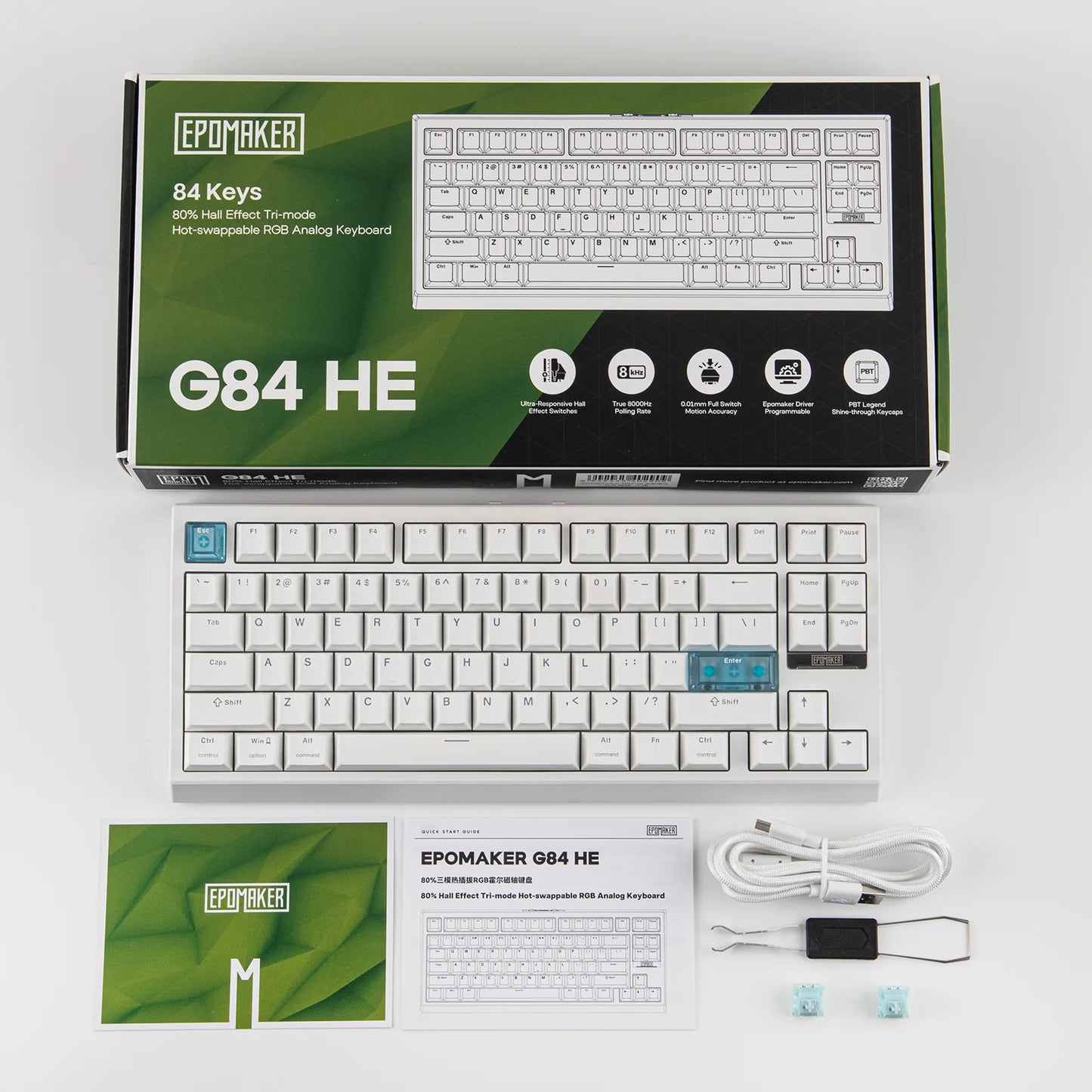EPOMAKER G84 HE 75% ANSI US Layout Gasket Wired/BT/2.4Ghz Wireless Hall Effect Magnetic Mechanical Keyboard 8K Polling & 8000mAh