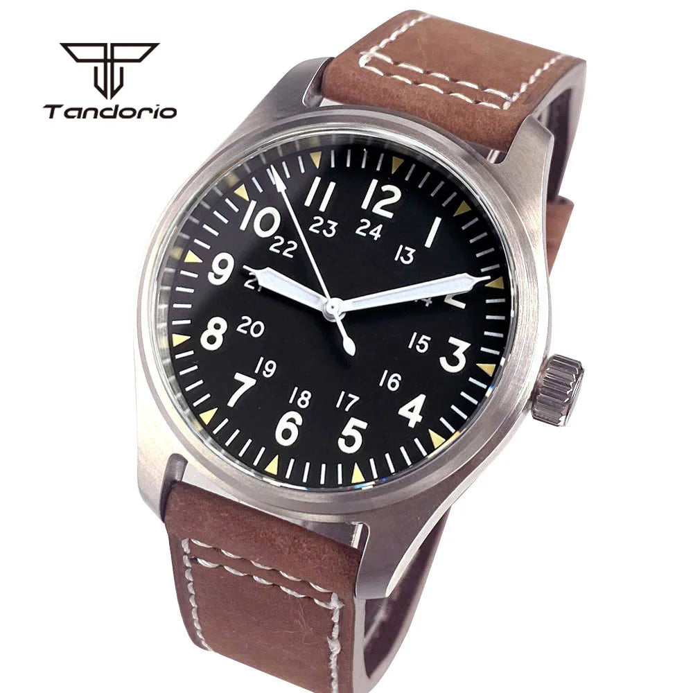Tandorio Dive 39mm Pilot Men's Stainless Steel Automatic Watch Japan NH35/Miyota 8215/PT5000 AR Sapphire Glass 20BAR Luminous