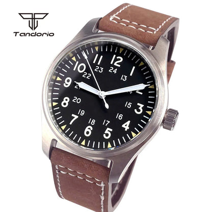 Tandorio Dive 39mm Pilot Men's Stainless Steel Automatic Watch Japan NH35/Miyota 8215/PT5000 AR Sapphire Glass 20BAR Luminous
