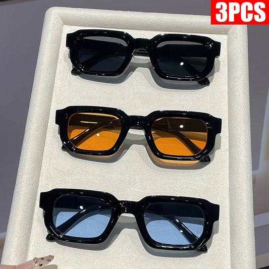 2/3PCS Vintage Rectangle Frame Sunglasses for Women Fashion Retro Luxury Brand Design UV400 Sun Glasses Men's Eyewear Goggles
