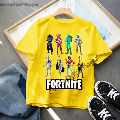 Summer Game Fortnited T-shirt Bottle Royale Birthday Tops Party Wear Boys Tee Fortnight Short Sleeve Cotton Kids Clothes