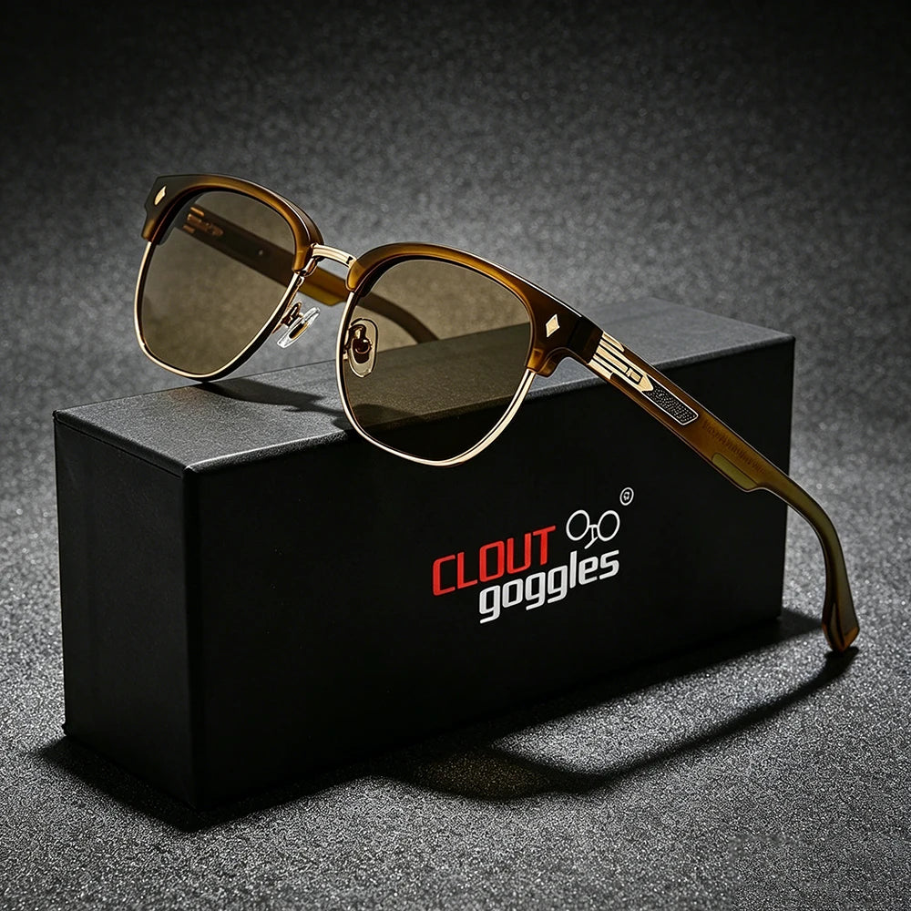 CLOUT GOGGLES Business Sunglasses Male Female Metal Polygon Rivet Half Frame Outdoor Driving Ultraviolet Protection Sun Glasses