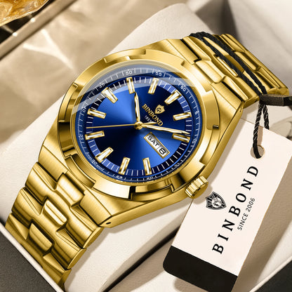 Orologi al quarzo BINBOND in acciaio inossidabile da uomo – Orologio di lusso, impermeabile e luminescente – Modello originale da uomo