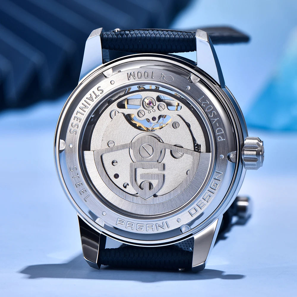 PAGANI DESIGN – Mechanische Luxusuhr für Herren, 41 mm, Saphirglas, Lederarmband, wasserdicht, Pilotenstil, mit Tourbillon und Mondphase