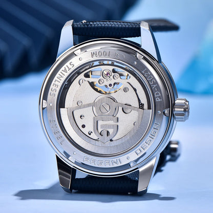 PAGANI DESIGN – Mechanische Luxusuhr für Herren, 41 mm, Saphirglas, Lederarmband, wasserdicht, Pilotenstil, mit Tourbillon und Mondphase