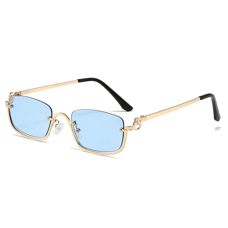 New retro metal small half frame sunglasses fashionable small square frame popular sunglasses brand designer sunglasses UV400