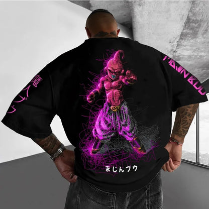Dragon Ball Men's T-Shirt Majin Buu Printing Japanese Anime Summer Boy Children's Short Sleeve Oversize Parent-Child Wear
