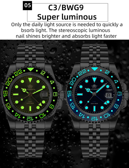 ADDIESDIVE AD2050 Men GMT Watch Swiss Ronda 515-24 BGW9 Super Luminous 20Bar Waterproof reloj 316L Stainless Steel Quartz Watch