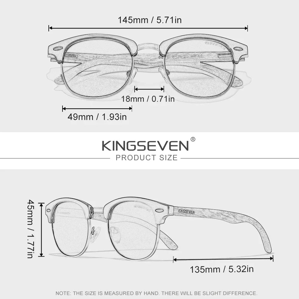 KINGSEVEN Fashion Black Walnut Wooden Sunglasses Women Men Polarized Vintage UV400 Travel Eyewear W5516