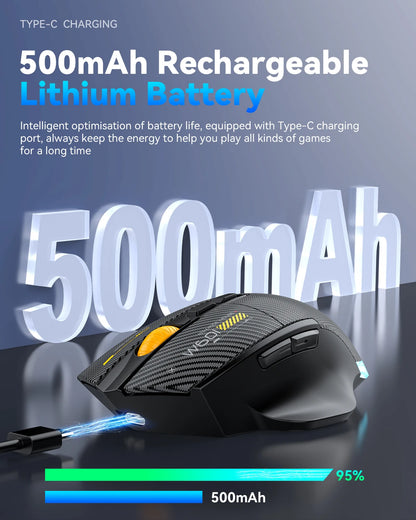 Ποντίκι gaming από ανθρακονήματα 12800DPI, 2.4G ασύρματο, Bluetooth και ενσύρματο, τριπλής λειτουργίας, αθόρυβο κουμπί, προγραμματισμός macro, 500mAh, 7 πλήκτρα