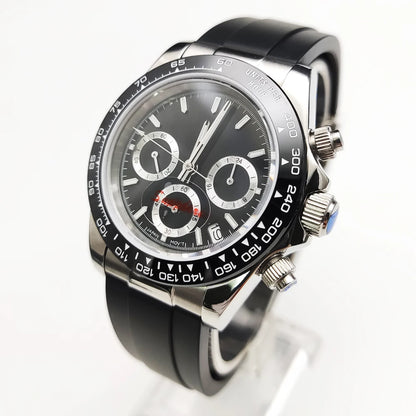 20 Color Business 39mm Quartz Watch Men's Timing Sapphire Crystal VK63 Movement Calendar Luminous Blue Dial Stainless Steel Strap