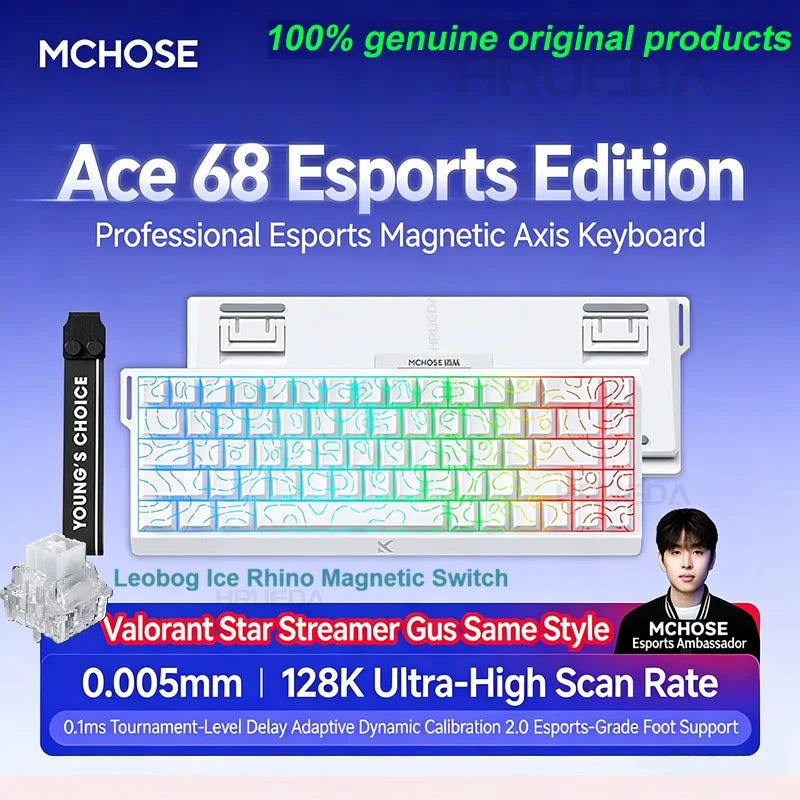MCHOSE ACE 60 Pro ACE68 V2 Customized Magnetic Axis Gaming Mechanical Keyboard Wired Hot Swap 0.08ms 0.001mmRT 8KHz 256K SOCD/RS