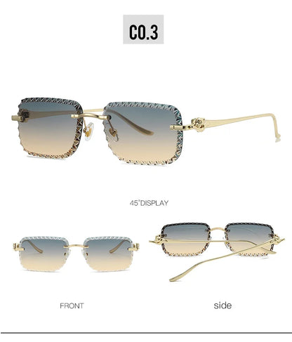 New Fashion Brand Luxury Designer 2026 Sunglasses Women Men Leopard Diamond Cut Rimless Shades Glasses Elegant Trendy Sunglasses