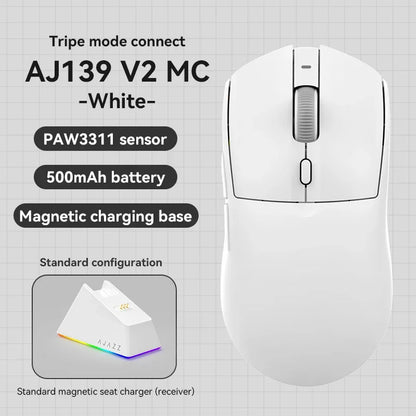Безжична геймърска мишка AJAZZ AJ139 V2 MC/AJ139 PRO със сензор PAW3311/PAW3395, 12000DPI/26000DPI, 500mAh, Bluetooth мишка за PC