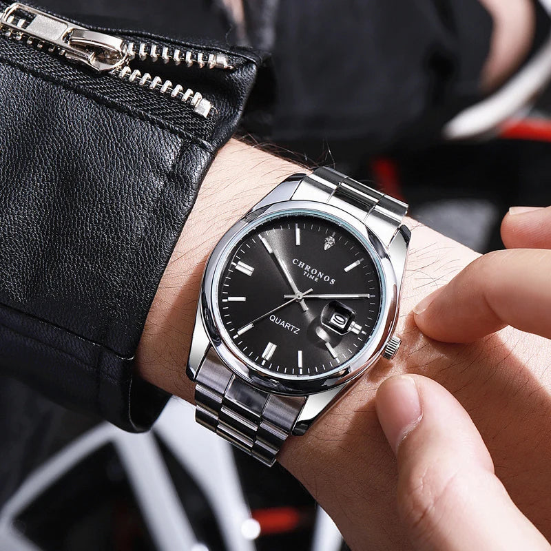 Orologio da polso da uomo CHRONOS – Marchio di lusso, impermeabile, luminescente, con datario, in acciaio inossidabile, con movimento al quarzo.
