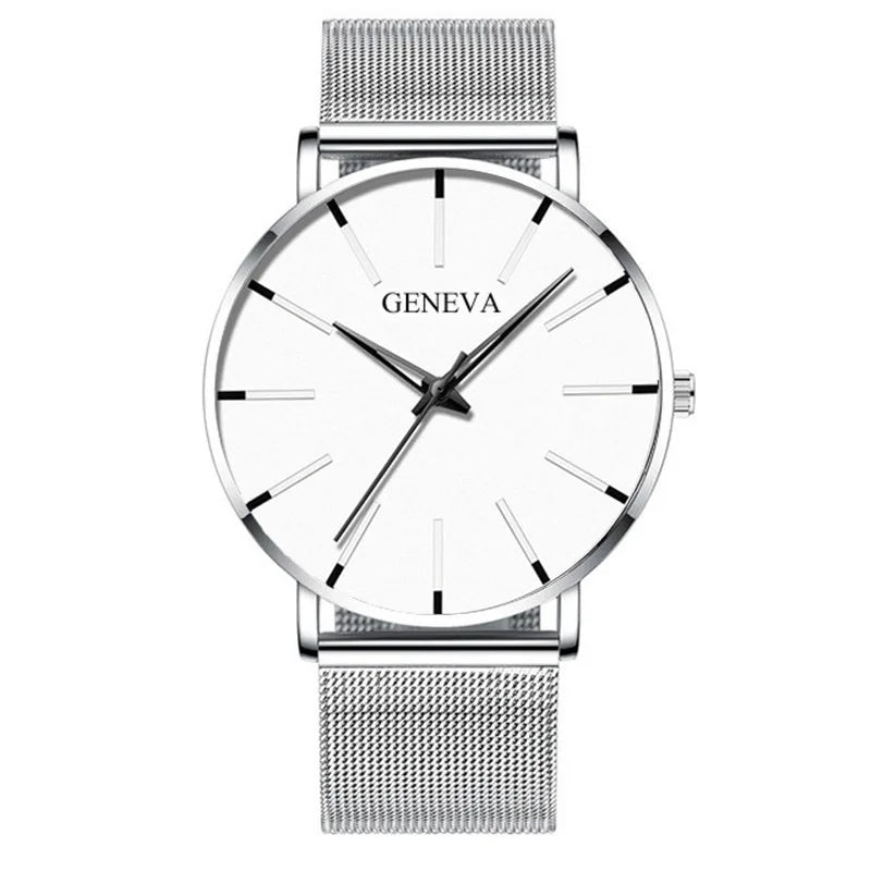 Montre pour homme – Montre à quartz de luxe, style décontracté, fine, bracelet en maille d'acier, étanche, modèle sportif