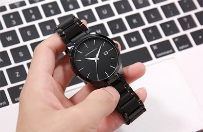 Hannah Martin herenhorloge, roestvrijstalen kast, quartz uurwerk, wijzerplaat van 41 mm, zakelijke stijl, met kalenderweergave (imitatie)
