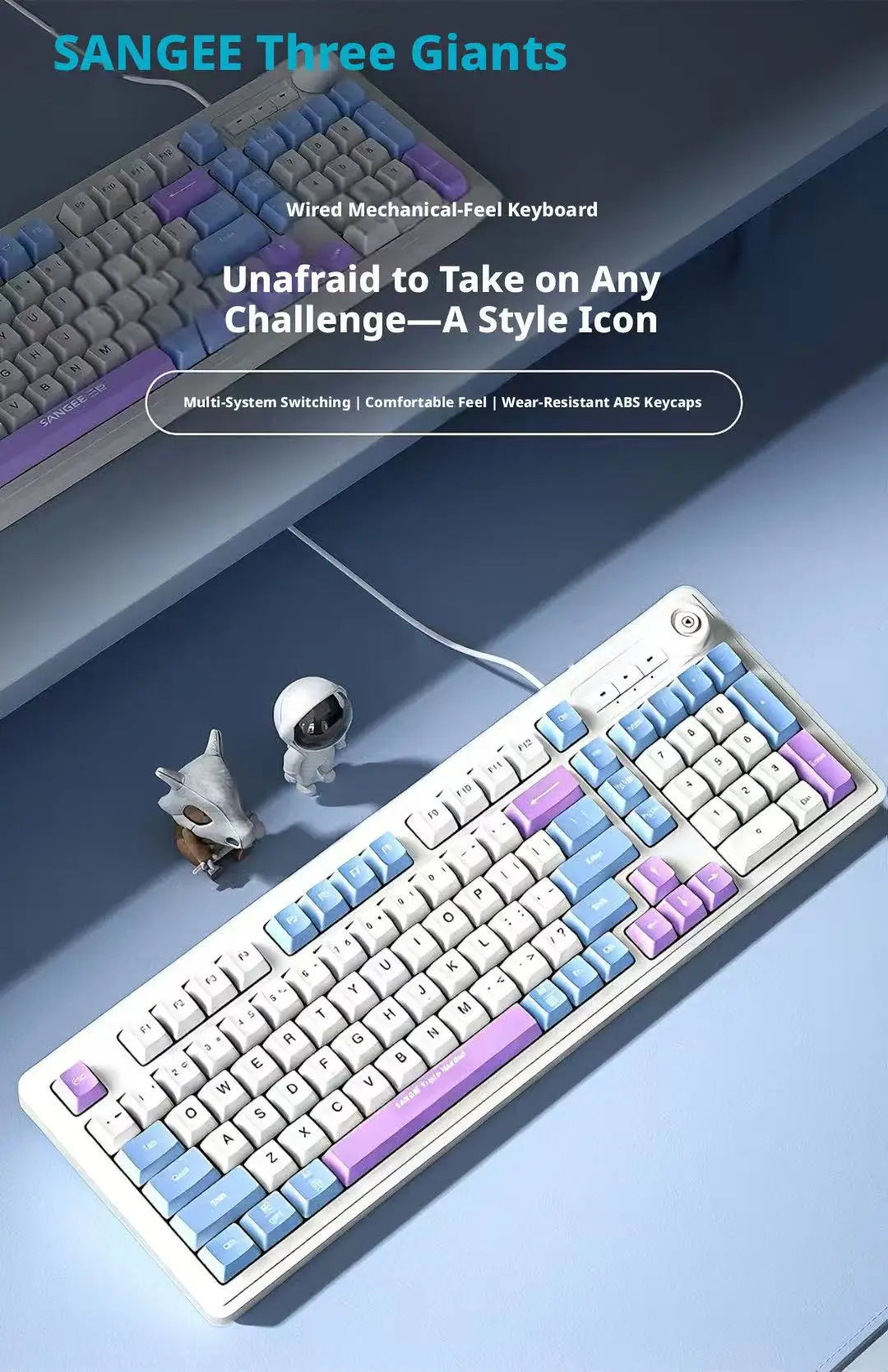 Wired Gaming Keyboard Mechanical Feel with Rotary Knob Three Color Mixed Backlit for PC Desktop Laptop Computer Accessories