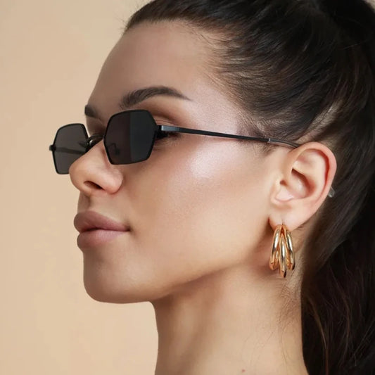 New Personalized Small Frame Polygon Sunglasses Retro Women Square Sun Glasses Fashion Men Street Photography Eyeglasses