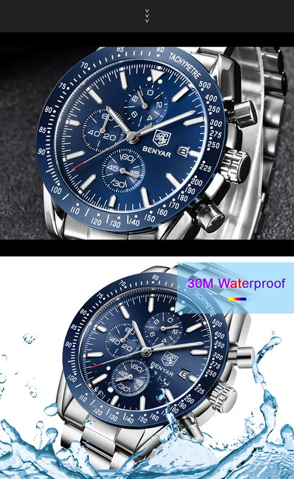 Men Watch BENYAR Top Brand Luxury Full Steel Business Quartz Watch Men Casual Waterproof Sports Watches Clock Relogio Masculino