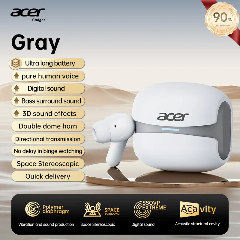 Acer OHR548 Wireless Bluetooth Headphones with ANC, Stereo Sound, Low Latency Gaming Earbuds, Bluetooth In-Ear Headphones with Charging Case