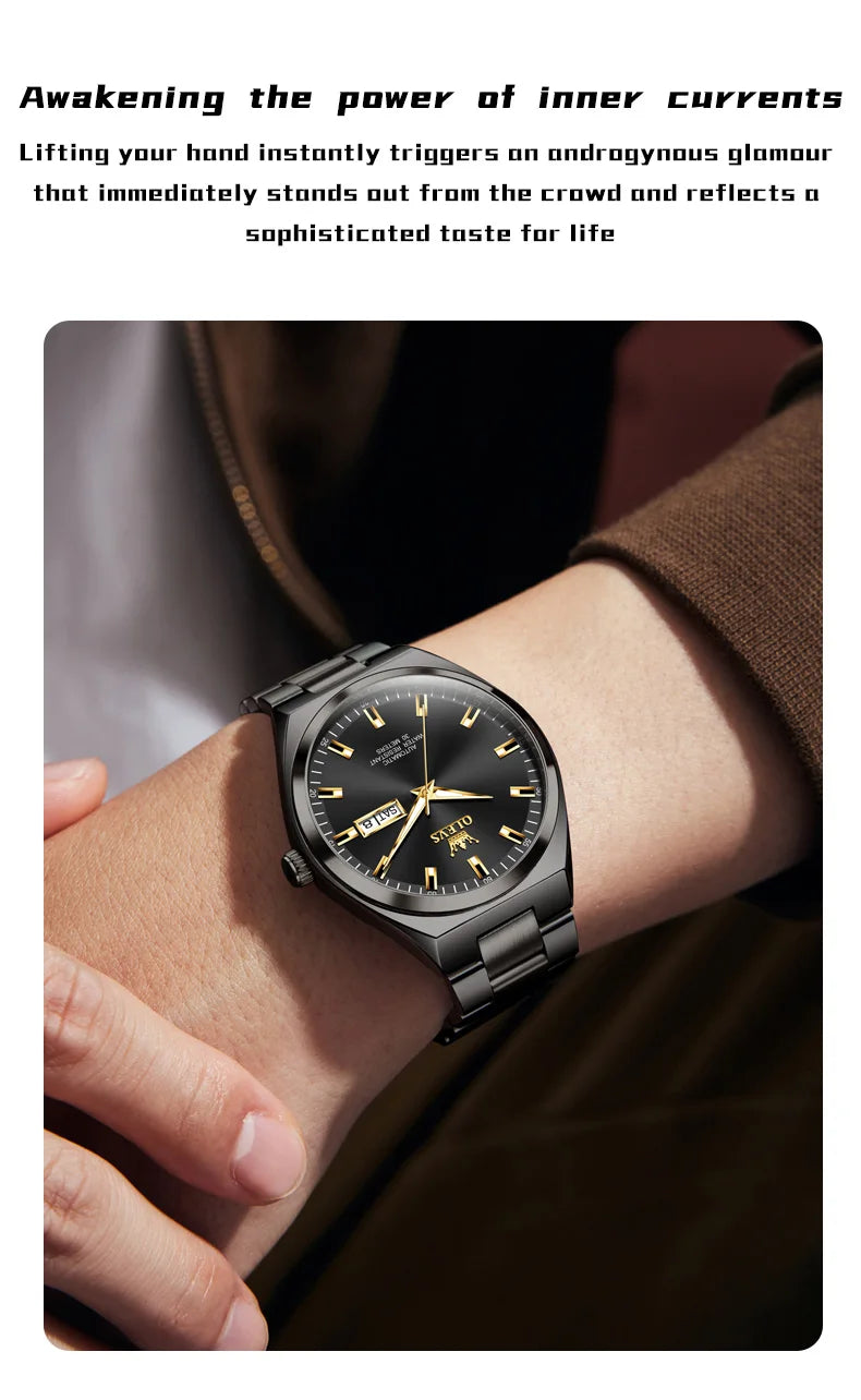 OLEVS Wristwatches Silver Gray Dial Automatic Mechanic Wrist Watch for Men Casual Sports Clock with Luminous relogios masculino