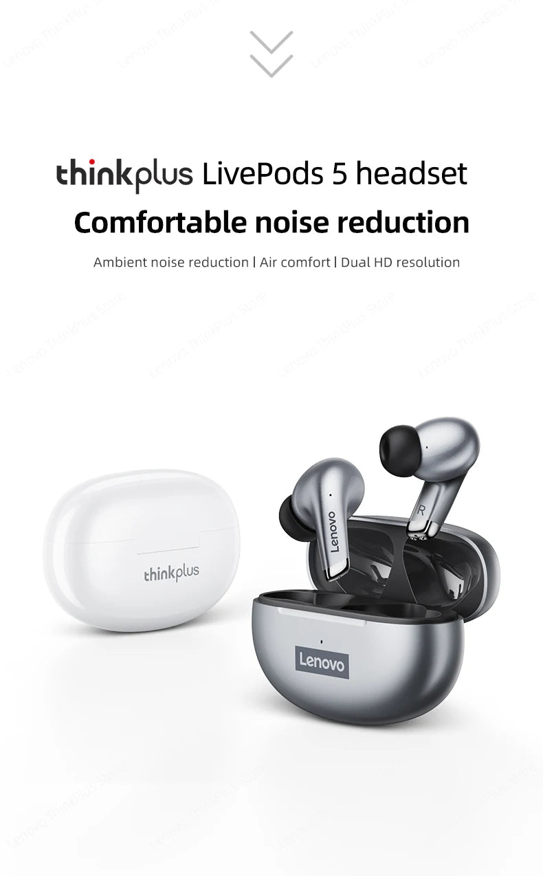 Lenovo LP5 TWS Wireless Bluetooth Earphones with Mic, Lenovo LP5 Gaming Earbuds Bluetooth 5.3 Headphones, Noise Cancelling Sports Earbuds with HD Calls & Charging Case