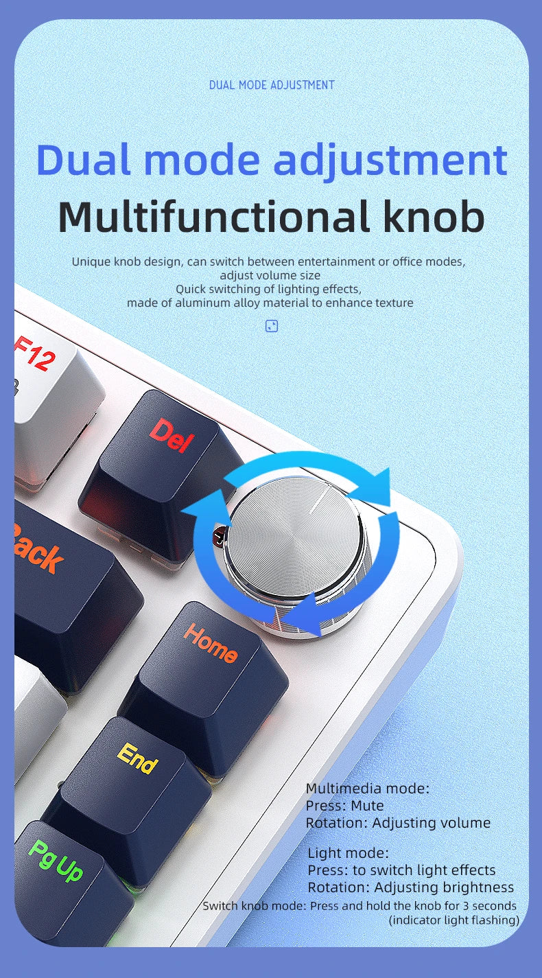 K82 75% Wired Mechanical Keyboard RGB Backlight, 82 KEY, Full Key Hot Swappable Blue Switch, Multifunctional Knob, Windows & Mac
