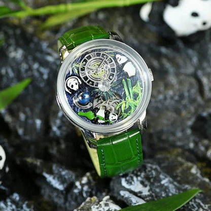 2025 PINDU New Panda Series National Treasure Symbol Men Mechanical Watch Rotating Crystal Ball 45.5MM Wristwatches Men M2791B