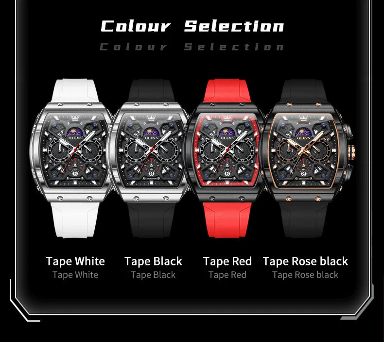 OLEVS 2942 Mens Watch Quartz Watch Multifunctional Chronograph Watches For Men 30M Waterproof Luminous Moon Phase Box Original